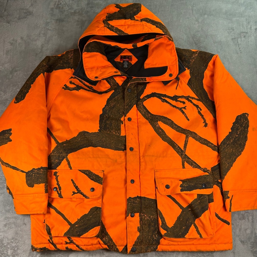 HFC Equipment Blaze Orange Camo Hunting Jacket XL Insulated Hooded Parka Mens